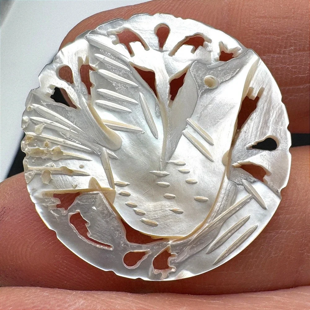 Vintage Bethlehem Hand Carved Mother of Pearl Bird Dove Brooch Pin